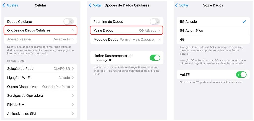 Ative a rede 5G no iPhone (Captura de tela: Thiago Furquim/Canaltech)