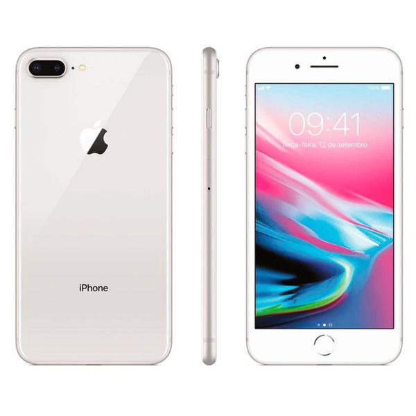 iPhone 8 Apple Plus com 64GB, Tela Retina HD de 5,5”, iOS 12, Dupla Câmera Traseira, Resistente à Água, Wi-Fi, 4G LTE e NFC – Prateado [CUPOM]