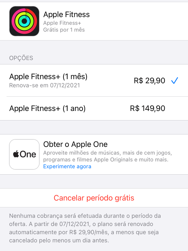 Cancele o Apple Fitness pelos ajustes do ID Apple - Captura de tela: Thiago Furquim (Canaltech)