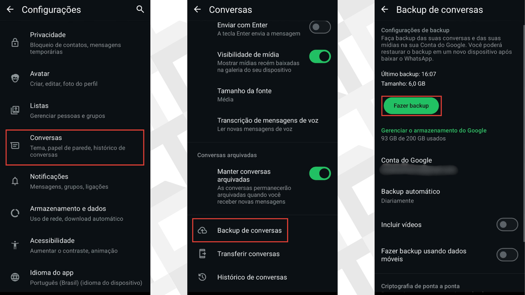 Passos para fazer backup manual no WhatsApp