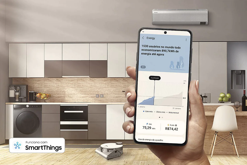 SmartThings permite acompanhar consumo diário em kW/ e reais (Imagem: Samsung)