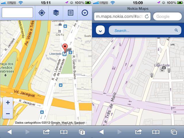 Nokia Maps e Google Maps