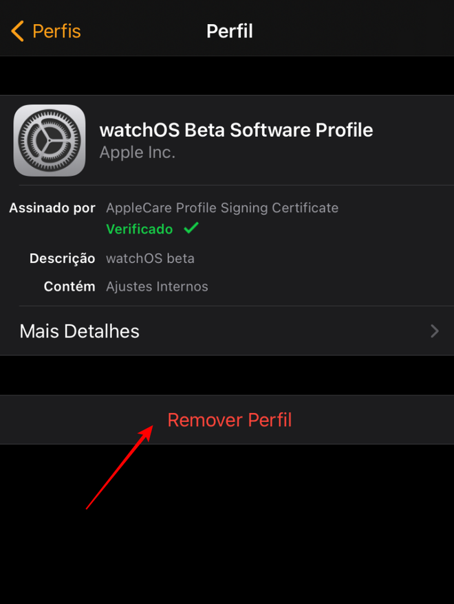 Remova o perfil beta do Apple Watch - Captura de tela: Thiago Furquim (Canaltech)