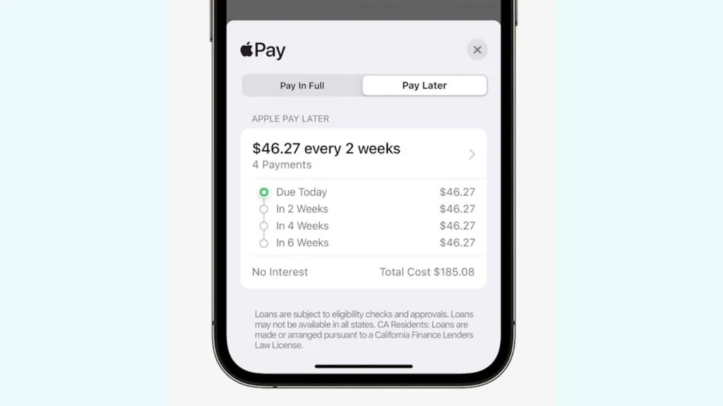 O sistema Buy Now Pay Later é uma espécie de crediário nos Estados Unidos para compras parceladas (Imagem: Reprodução/Apple)