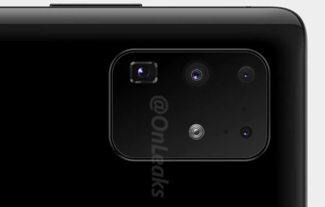 Suposta renderização das câmeras traseiras de um Samsung Galaxy S20 Ultra 5G: fabricante sul-coreana deve revelar nova linha de smartphones em fevereiro de 2020 (Imagem: Reprodução/Gizmochina/OnLeaks)