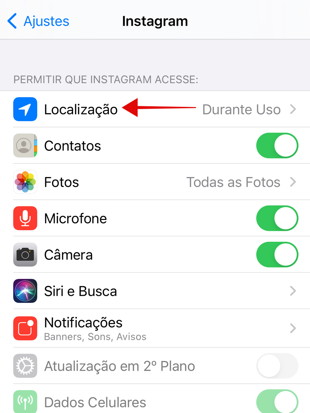 Encontre os serviços de localição do Instagram no iOS / Captura de tela: Bruno Salutes (Canaltech)