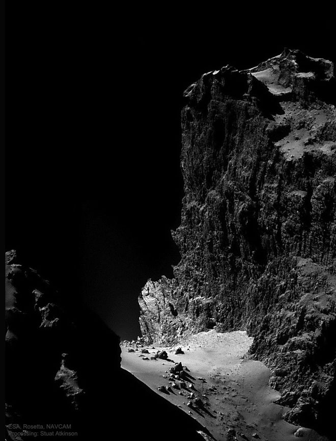 Cometa Churyumov-Gerasimenko em registro feito pela sonda Rosetta (Imagem: Reprodução/ESA, Rosetta, NAVCAM; Stuart Atkinson)