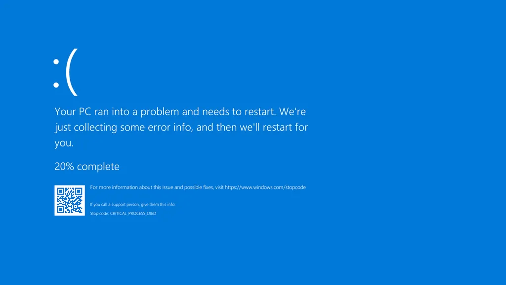A Tela Azul do Windows 8, 10 e 11 é mais amigável, mas igualmente alarmante (Imagem: Reprodução/Microsoft)
