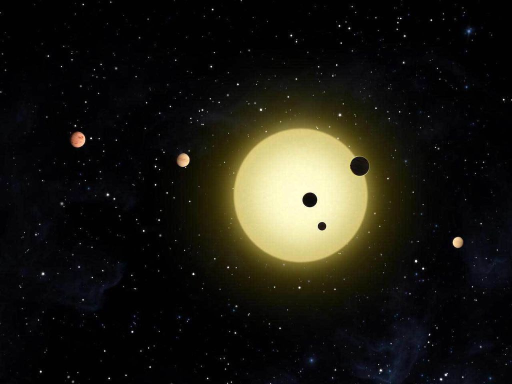 Conceito artístico dos planetas ao redor da Kepler 11, uma estrela semelhante ao Sol (Imagem: Reprodução/NASA/Tim Pyle)
