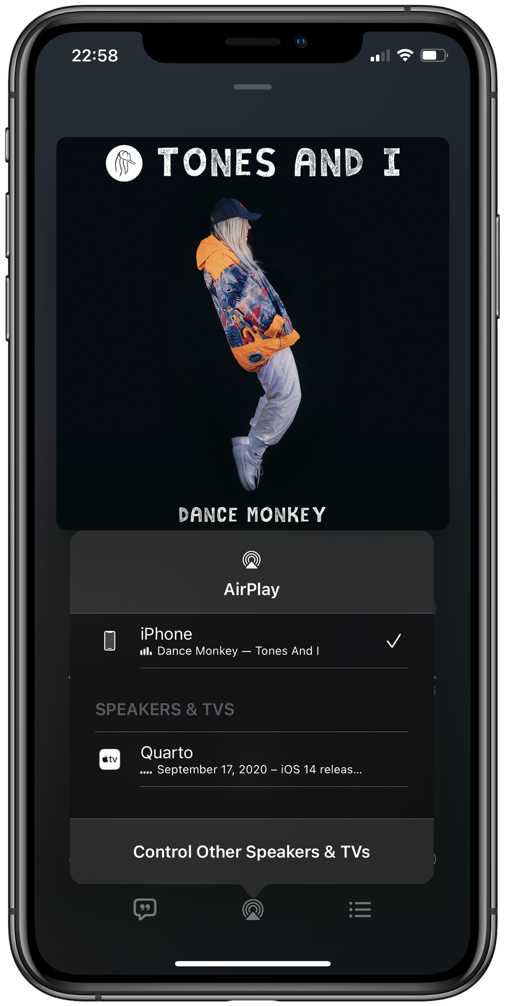 AirPlay exibe reprodução em dispositivos por um pop-up no iOS 14.2 (Imagem: Reprodução/9To5Mac)
