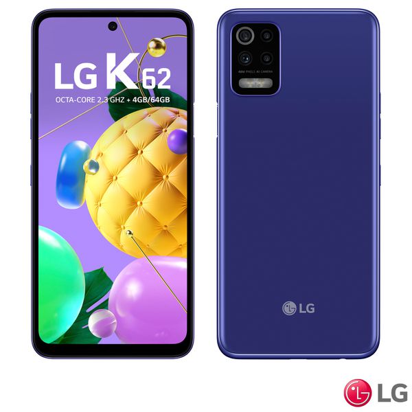 Smartphone LG K62 Azul, com Tela de 6,59", 4G, 64GB e Câmera Quádrupla de 48MP+5MP+2MP+2MP - LMK520BMW