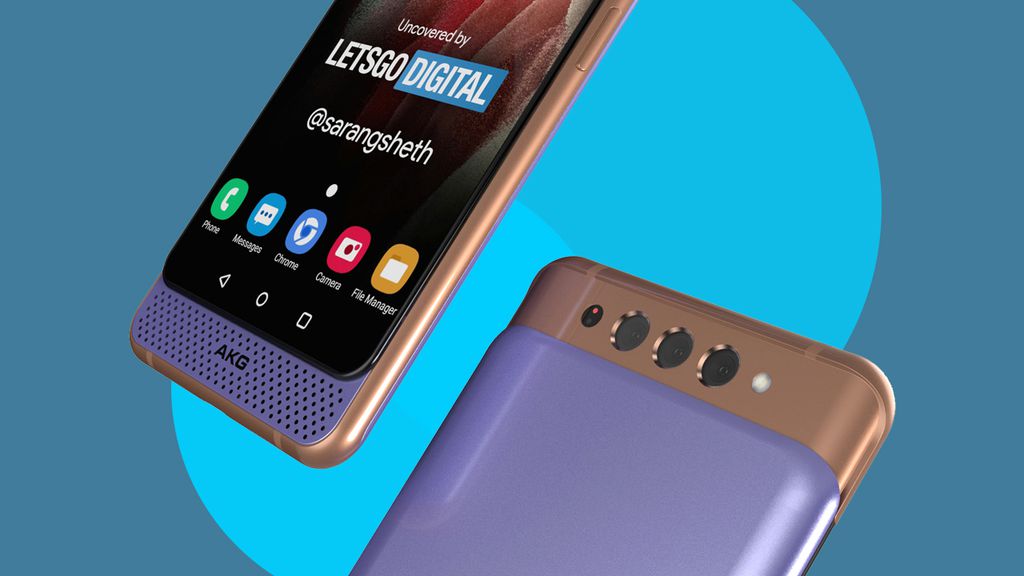 O Galaxy A82 5G deve contar com câmera e alto-falantes AKG escondidos sob tela deslizante (Imagem: Reprodução/LetsGoDigital)