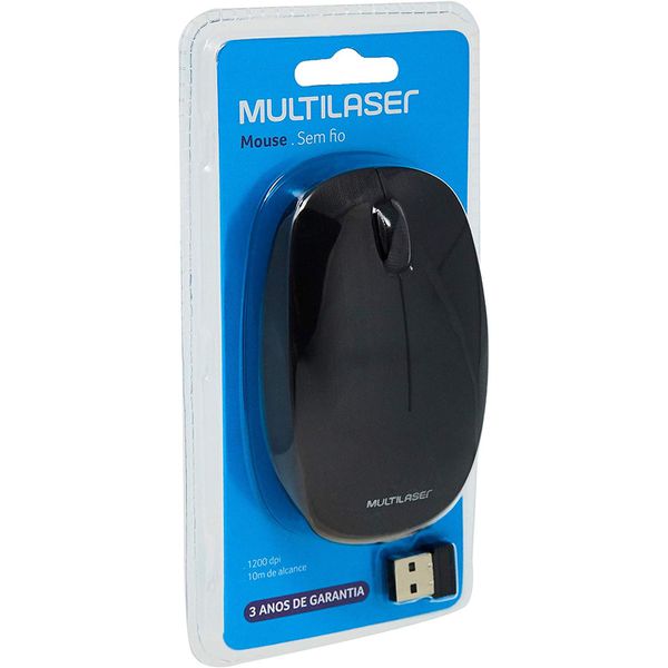 Mouse sem Fio 2.4 Ghz 1200 DPI Preto USB Multilaser