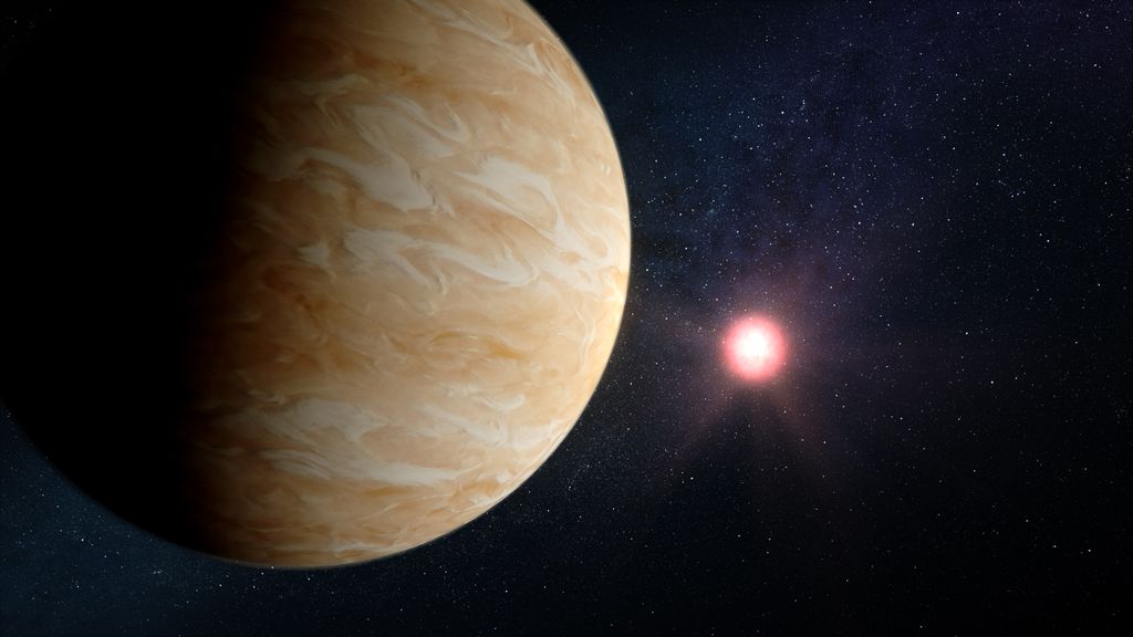 Ilustração do exoplaneta GJ 1214 b (Imagem: Reprodução/NASA/ESA/CSA/D. Player (STScI)