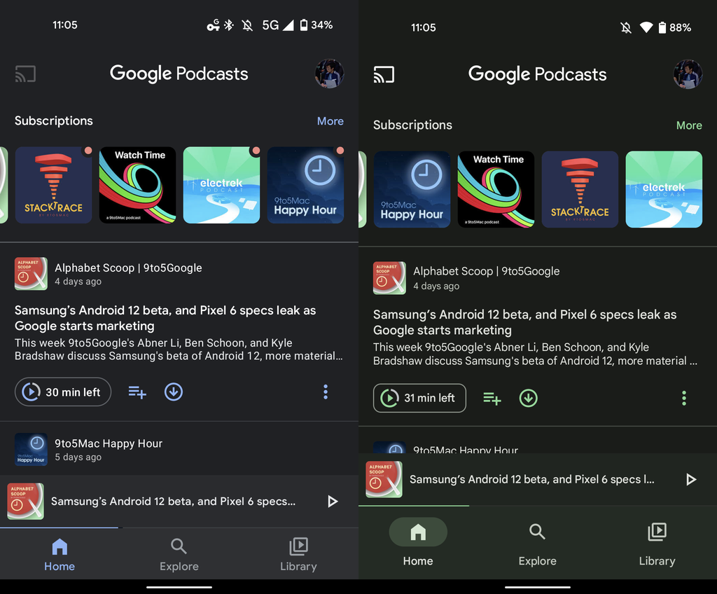 A tela principal do app está bem diferente da original, agora com mais cor e identidade da Material You (Imagem: Reprodução/9to5Google)