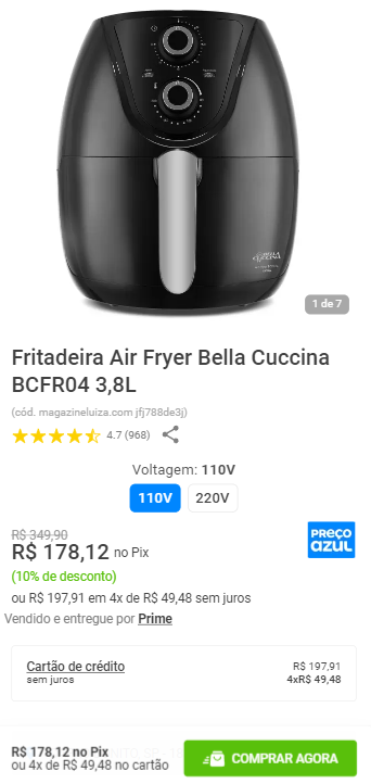 Fritadeira Air Fryer Bella Cuccina BCFR04 3,8L - Britânia 110V ...