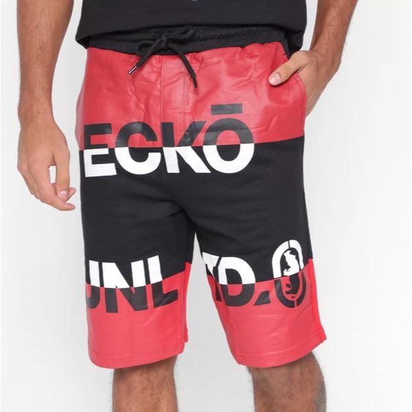 Bermuda Moletom Ecko Masculina - Preto e Vermelho [Tam P e M]