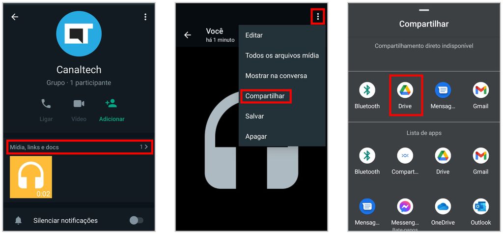 Como recuperar áudios apagados no WhatsApp: acesse os arquivos de mídia no aplicativo (Captura de tela: Matheus Bigogno)