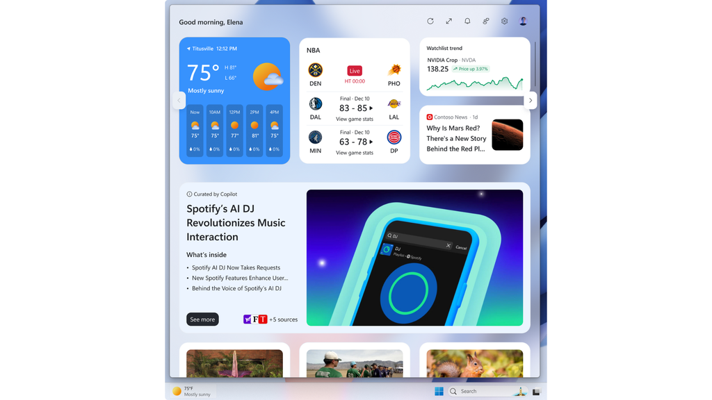 Tela de widgets no Windows 11