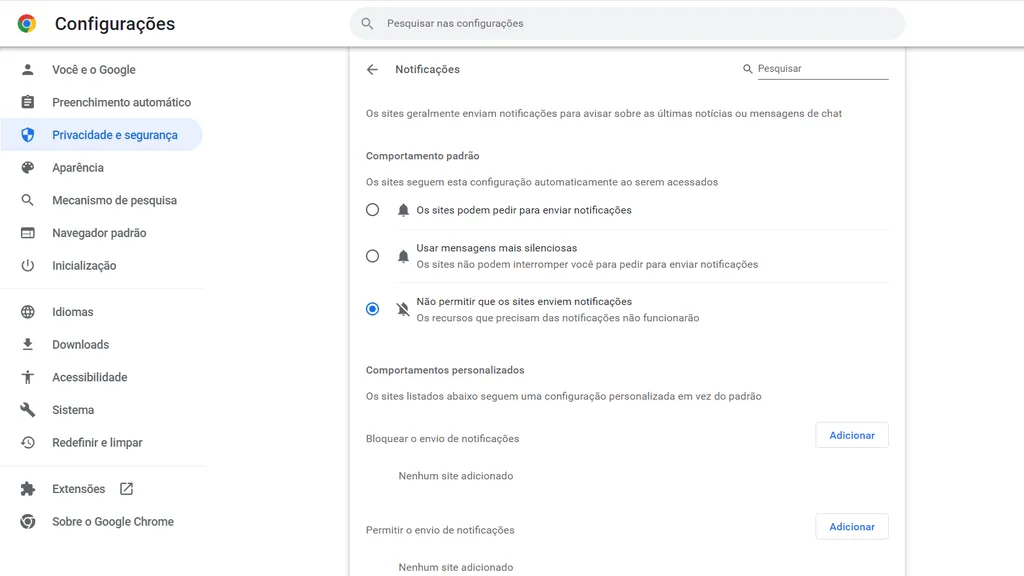Gerencie todas as notificações do Google Chrome na versão para desktop (Captura de tela: Canaltech/Felipe Freitas)