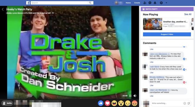 Grupo transmitindo Drake & Josh, série do Nickelodeon