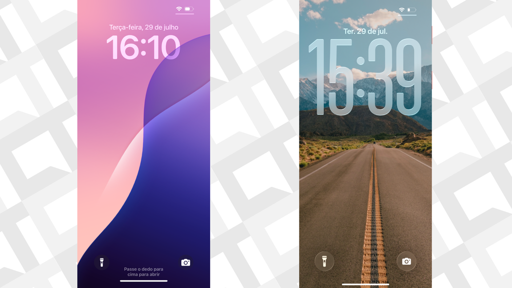 Antes e depois da tela de bloqueio do iPhone (ios 18 e ios 26)