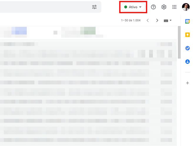 Acesse o Gmail através do PC e expanda a opção de status no menu superior (Captura de tela: Matheus Bigogno)