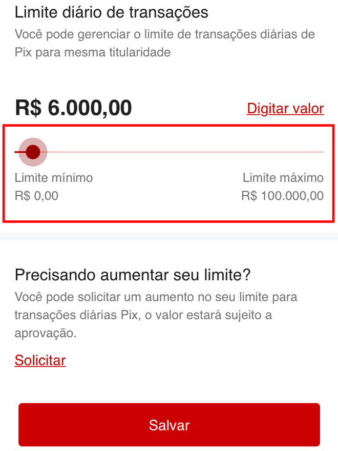 Faça a alteração do seu limite (Imagem: André Magalhães/Captura de tela)