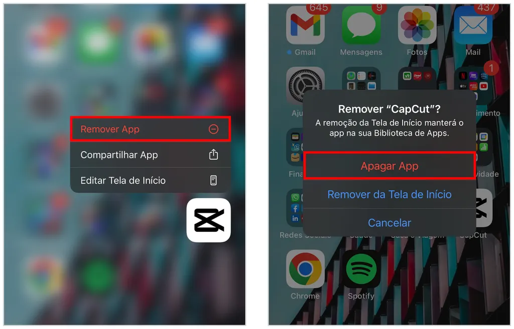 Excluir aplicativos no iPhone: toque e segure o ícone do app para deletar do celular (Captura de tela: Caio Carvalho)