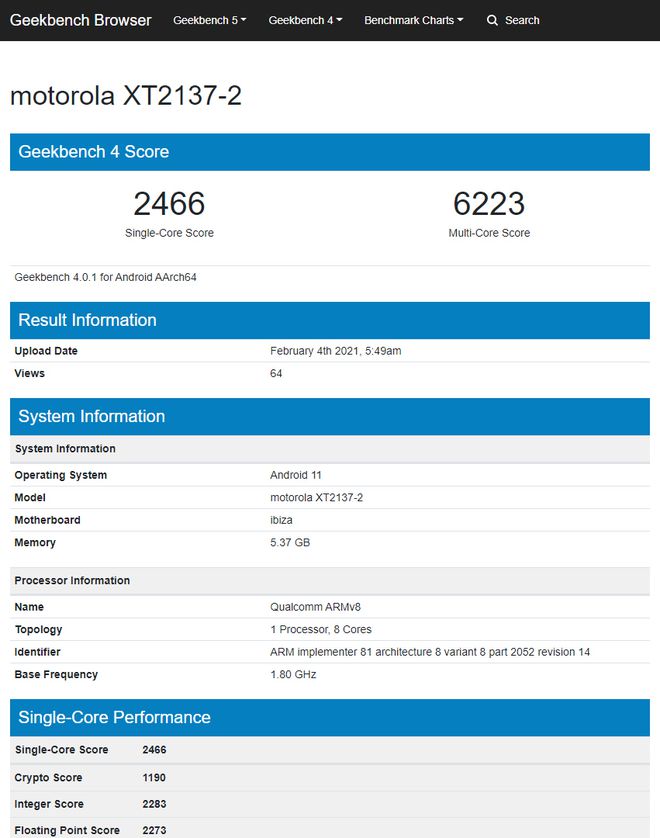 Teste de benchmark do Motorola Ibiza (Imagem: Reprodução/Geekbench)