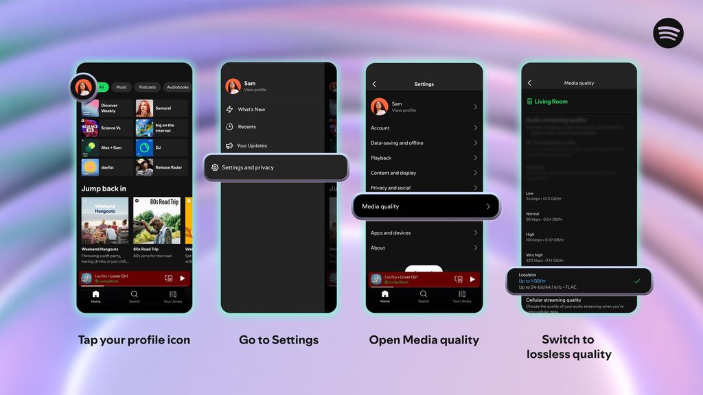 Áudio lossless é ativado pelas configurações do Spotify (Imagem: Reprodução/Spotify)