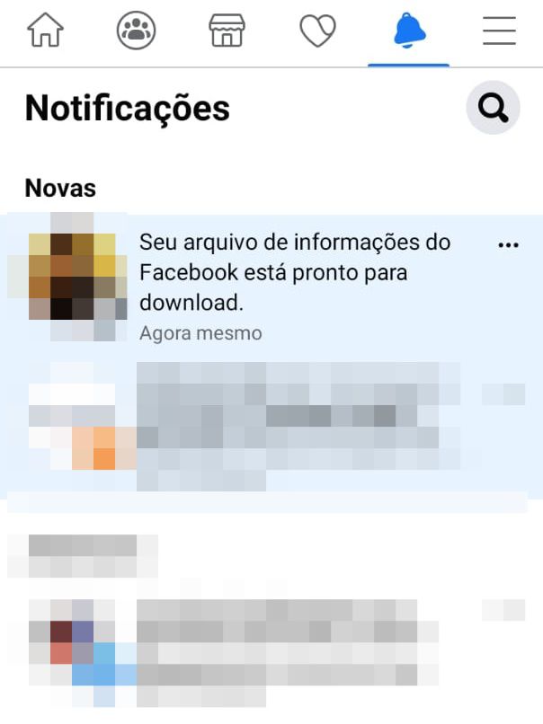 O Facebook te notificará quando o arquivo estiver disponível para download (Imagem: Guadalupe Carniel/Captura de tela)