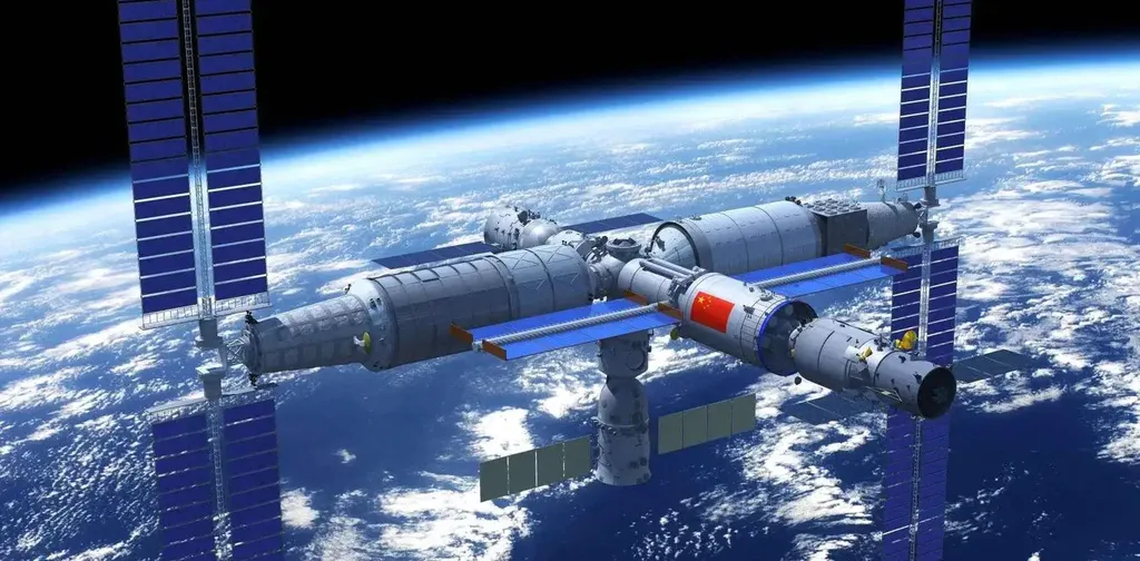 Ilustração mostra como será a estação espacial chinesa Tiangong quando completa. (Imagem: China Manned Space Engineering Office)