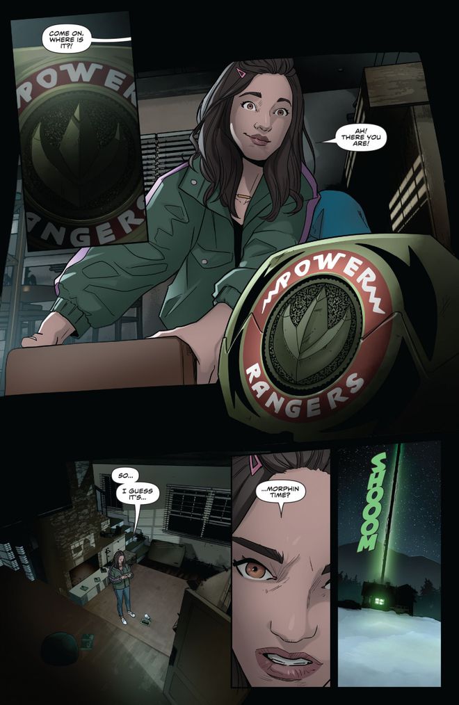 Olivia, filha de Tommy e Kimberly, se transforma na Ranger Verde (Imagem: Boom Studios)