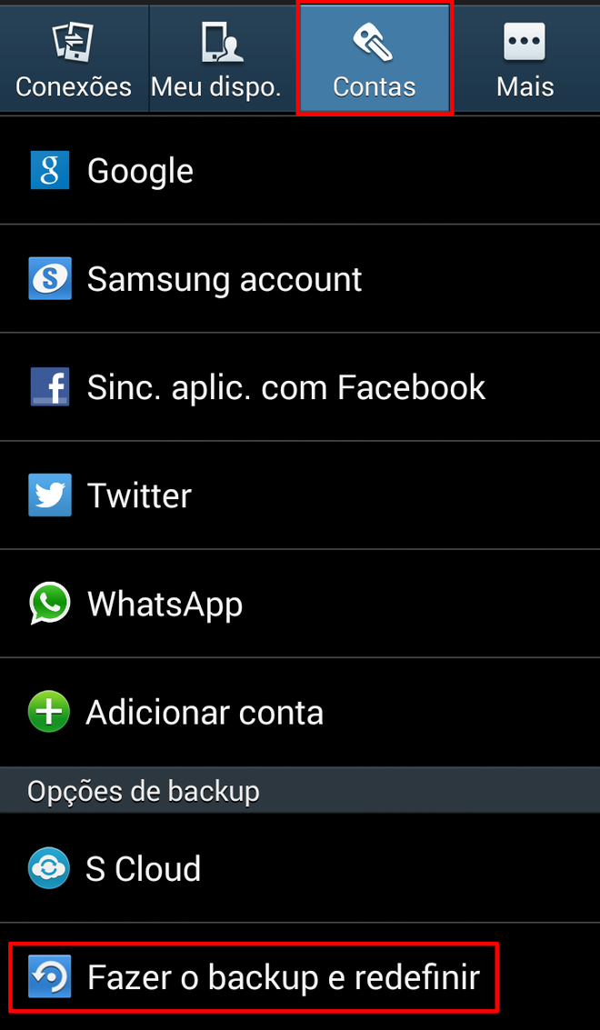 Acesse as configurações do seu dispositivo Android e procura pela opção de backup e redefinição do sistema. O nome da opção no menu pode variar dependendo do modelo do aparelho e da versão do sistema instalada Acesse as configurações do seu dispositivo Android e procura pela opção de backup e redefinição do sistema. O nome da opção no menu pode variar dependendo do modelo do aparelho e da versão do sistema instalada