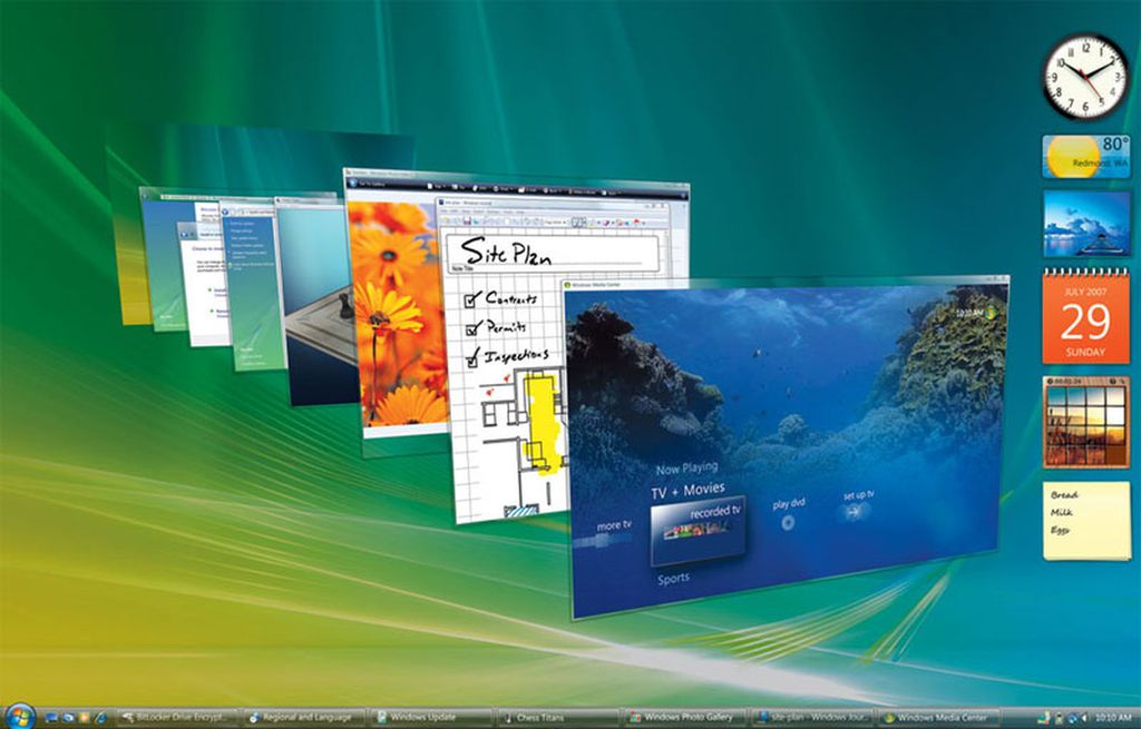 Apesar de novos recursos gráficos, Windows Vista sofrei com problemas de desempenho (Imagem: Reprodução/Microsoft)