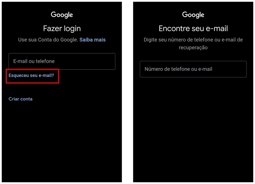 Inicie o processo para recuperar o nome de usuário ou senha (Captura de tela: André Magalhães)