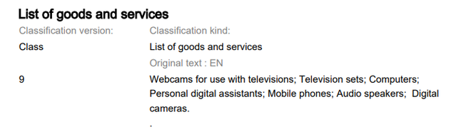 Classificação cita "webcam para uso com televisão" (Imagem: UKIPO)