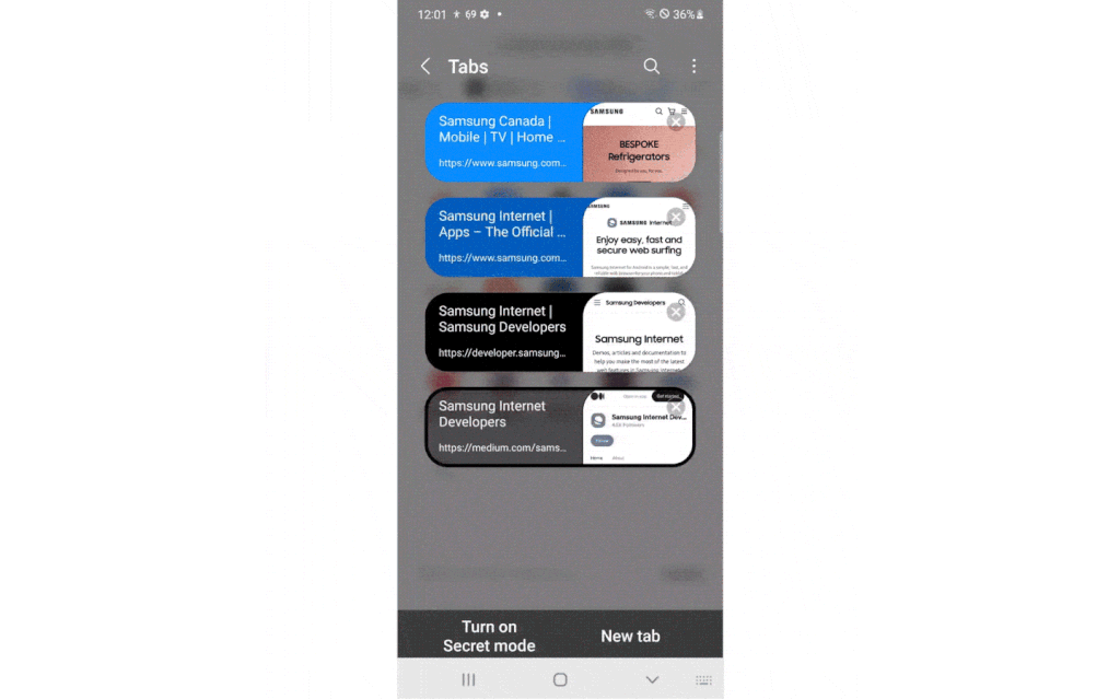 Você pode organizar suas guias por temas, dar nome aos grupos e salvar (Imagem: Reprodução/Samsung)