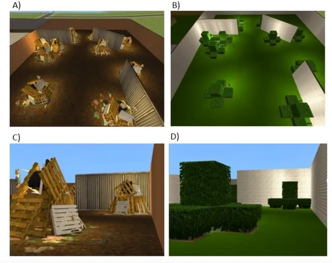 Salas reproduzidas no jogo The Sims para o experimento de Déjà Vu (Imagem: Clearly, Claxton/Psychological Science)