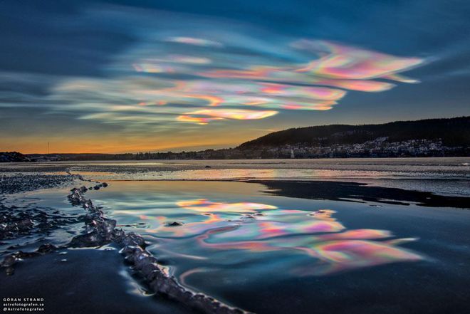 Foto de nuvens coloridas registradas na Suécia (Imagem: Reprodução/Goran Strand/NASA)