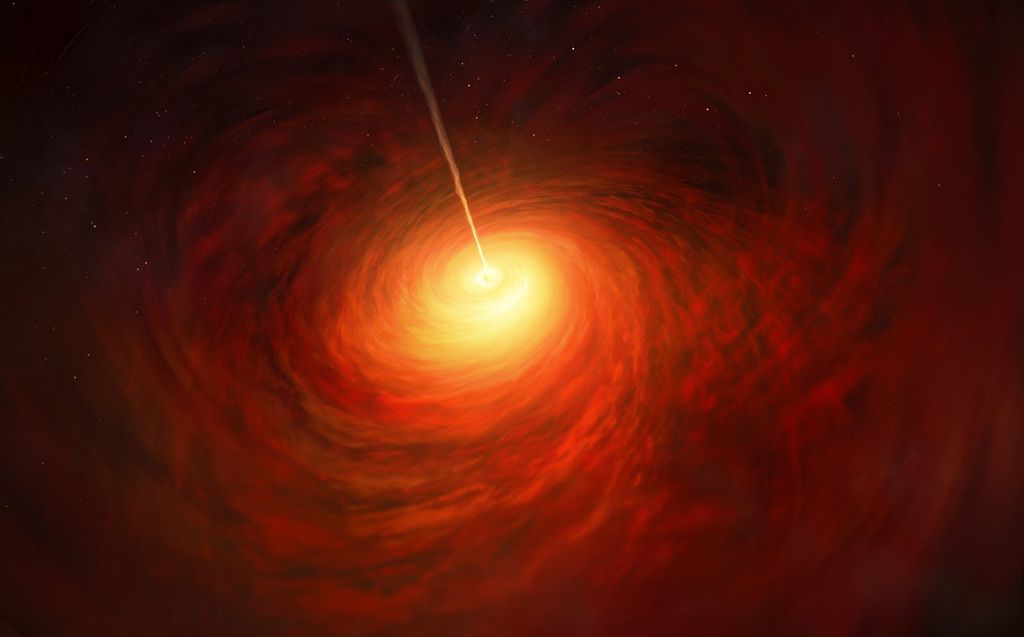 Quasares são buracos negros supermassivos ativos no centros de algumas galáxias (Imagem: Reprodução/ESO/M. Kornmesser)