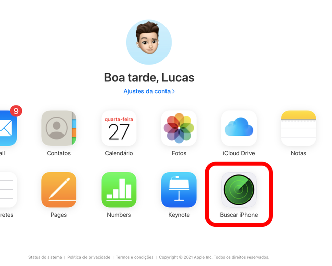 Acesse o seu ID Apple no site do iCloud e entre no recurso "Buscar iPhone". (Lucas Wetten/Canaltech)