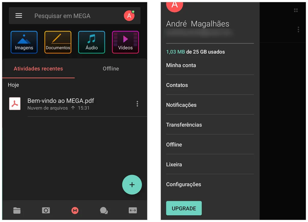 MEGA disponibiliza diversas opções de segurança e transferência de arquivos (Captura de tela: André Magalhães)