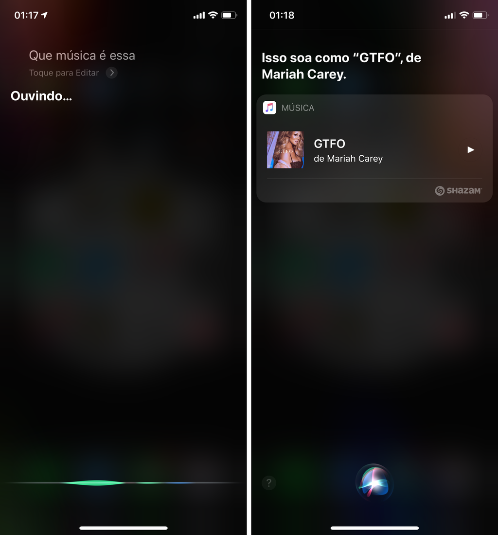 Usando a Siri para reconhecer músicas no iPhone / Captura de tela: Bruno Salutes