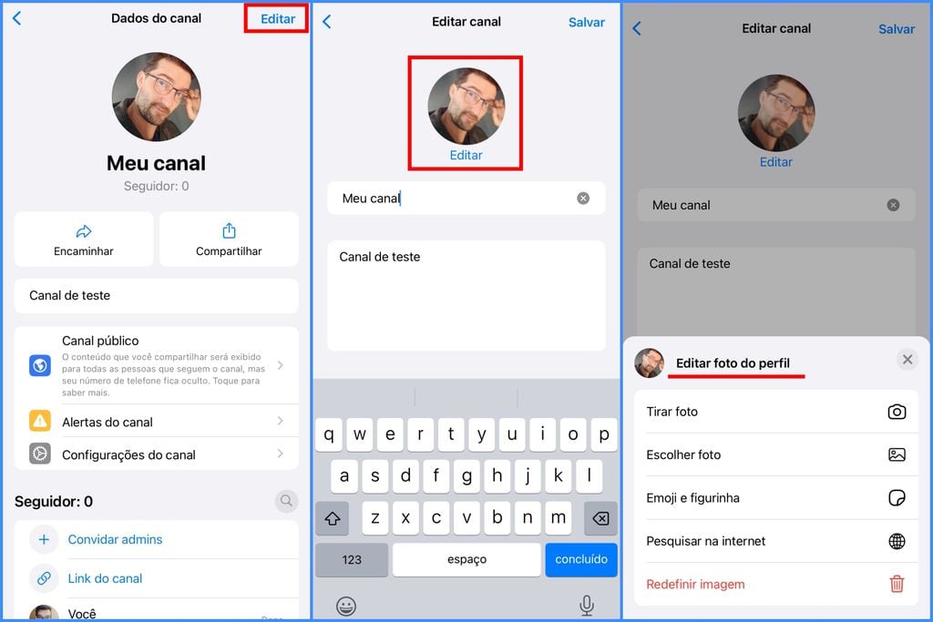 Como mudar a imagem de um canal no WhatsApp para iOS (Imagem: Captura de tela/Guilherme Haas/Canaltech)