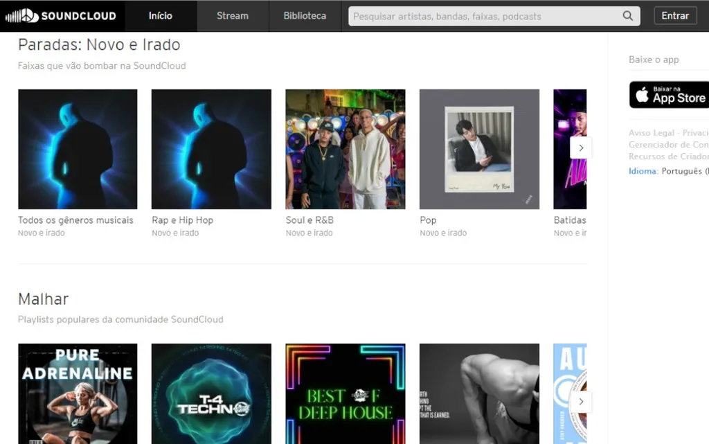 SoundCloud traz grande acervo com possibilidade de download para alguns artistas (Captura de tela: Matheus Bigogno)