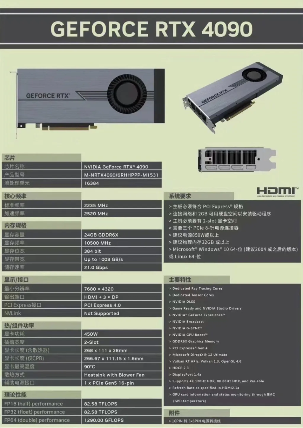 Além da refrigeração curiosa, a RTX 4090 Blower ocuparia apenas 2 slots e manteria as especificações padrão da GPU da Nvidia (Imagem: MANLI/MEGAsizeGPU)