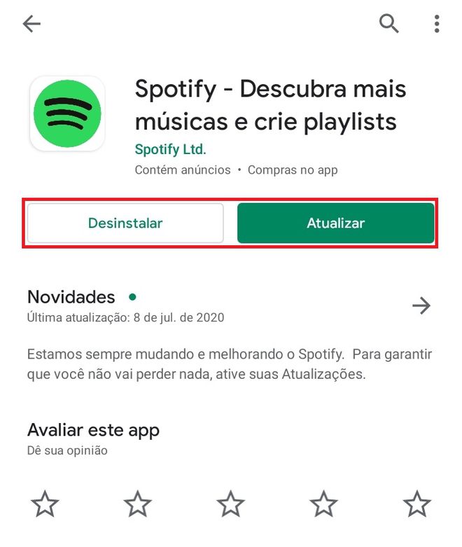 Página do Spotify na Loja de aplicativos do Google Play - (Captura: Canaltech/Felipe Freitas)