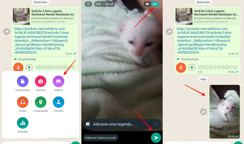 O WhatsApp permite a criação de GIFs de modo bem prático e de fácil compartilhamento (Imagem: Captura de tela/Fabrício Calixto/Canaltech)